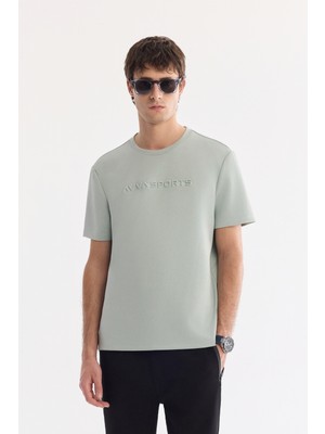 AVVA Erkek Mint Yeşil Bisiklet Yaka Gofre Baskılı İnterlok Regular Fit T-Shirt A61Y1161