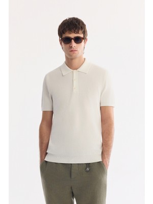 AVVA Erkek Ekru Polo Yaka Soft Touch Regular Fit Triko T-Shirt A61Y5046