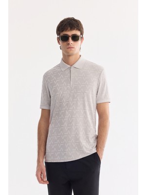 AVVA Erkek Gri Kıvrılmayan Polo Yaka Fermuarlı Regular Fit T-Shirt A61Y1046