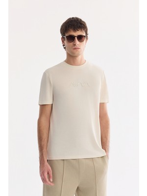 AVVA Erkek Ekru Bisiklet Yaka Enjeksiyon  Baskılı Cupra Süprem  T-Shirt A61Y1140