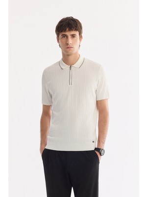 AVVA Erkek Ekru Polo Yaka Fermuarlı Kolay Ütülenen Kırışmaz Regular Fit Triko T-Shirt A61Y5031