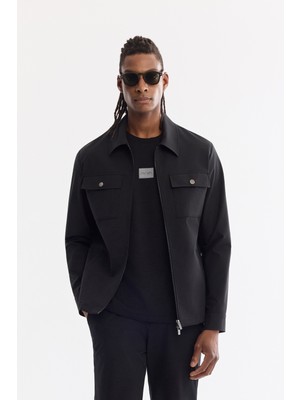 AVVA Erkek Siyah Klasik Yaka Su İtici Teknik Kumaş Mevsimlik Regular Fit Mont A61Y6004