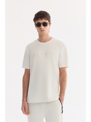AVVA Erkek Ekru Bisiklet Yaka Gofre Baskılı İnterlok Regular Fit T-Shirt A61Y1161