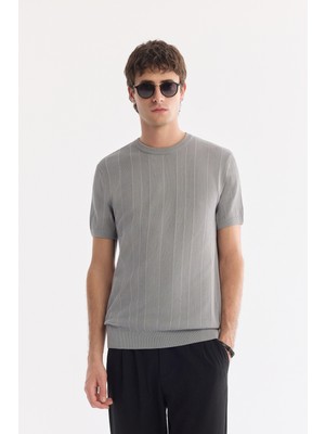 AVVA Erkek Gri Bisiklet Yaka Kolay Ütülenen Kırışmaz Regular Fit Triko T-Shirt A61Y5032