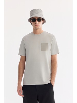 AVVA Erkek Gri Bisiklet Yaka Yüksek Filexi Baskılı İnterlok T-Shirt A61Y1067