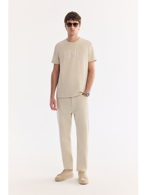AVVA Erkek Bej Düz Yıkamalı Slikonlu Slim Fit Denim Pantolon A61Y3518