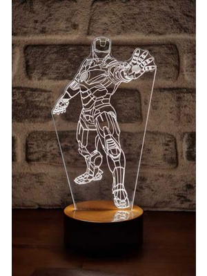 Normadia Iron Man Figürlü Dekoratif LED Masa Lambası, 7 Renk Seçeneği, Ahşap Taban