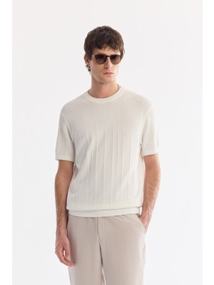 AVVA Erkek Ekru Bisiklet Yaka Kolay Ütülenen Kırışmaz Regular Fit Triko T-Shirt A61Y5032