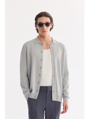 AVVA Erkek Gri Polo Yaka Düğmeli Rayon Regular Fit Hırka A61Y5001