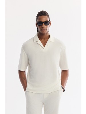 AVVA Erkek Ekru Apaj Yaka Pamuklu Soft Touch Comfort Fit T-Shirt A61Y2064
