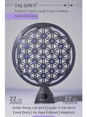 Normadia Ametist Yaşam Çiçeği Meditasyon Enerji Lambası Amber LED Işık