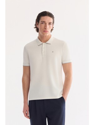 AVVA Erkek Ekru Kıvrılmaz Polo Yaka Düğmeli Bi-Stretch İnterlok Regular Fit T-shirt Regular Fit T-shirt A61Y1075