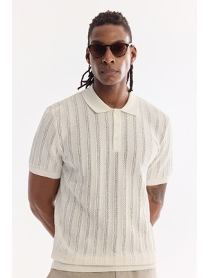 AVVA Erkek Ekru Polo Yaka Düğmeli Soft Touch Regular Fit Triko T-Shirt A61Y5020