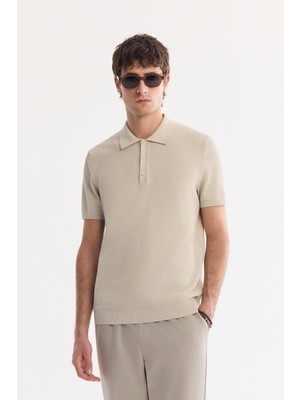 AVVA Erkek Bej Polo Yaka Soft Touch Regular Fit Triko T-Shirt A61Y5046