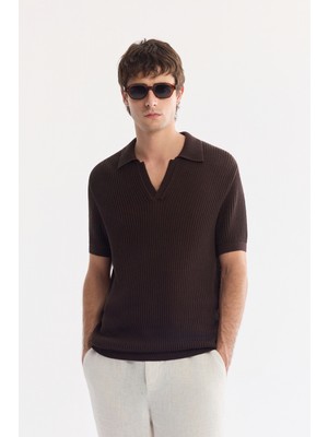 AVVA Erkek Kahverengi Polo Yaka Soft Touch Comfort Fit Triko T-Shirt A61Y5045