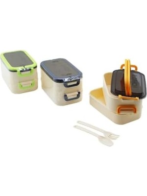 Skygo Beslenme Kutusu 1200 ml 2 Katlı Bölmeli Bpa'sız Pp Plastik Sefer Tası ve Beslenme Çantası - Lunch Box, Çatal Kaşık Dahil Okul Beslenme