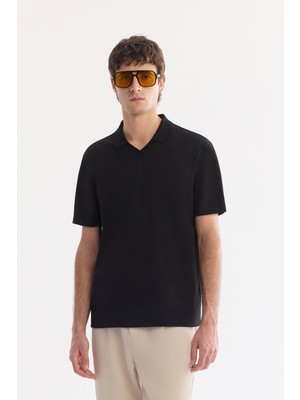 AVVA Erkek Siyah Düğmesiz Polo Yaka Interlok  T-Shirt A61Y1130