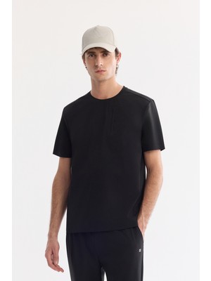 AVVA Erkek Siyah Bisiklet Yaka Teknik Kumaş T-Shirt A61Y1099