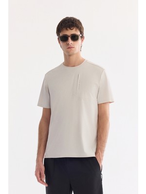 AVVA Erkek Bej Bisiklet Yaka Kırışmaz Hızlı Kuruyan Teknik Kumaş Regular Fit T-Shirt A61Y1099