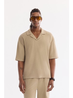 AVVA Erkek Vizon Apaj Yaka Pamuklu Soft Touch Comfort Fit T-Shirt A61Y2064