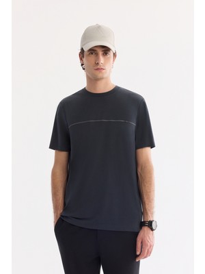 AVVA Erkek Antrasit Bisiklet Yaka Baskılı Soft Touch Regular Fit T-Shirt A61Y1060