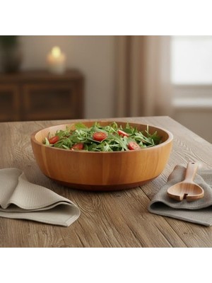 Skygo Doğal Akasya Ahşap Salata ve Meyve Kasesi – 28 cm Büyük Boy Yuvarlak Sunum Tabağı, Çerezlik ve Dekoratif Mutfak Kasesi