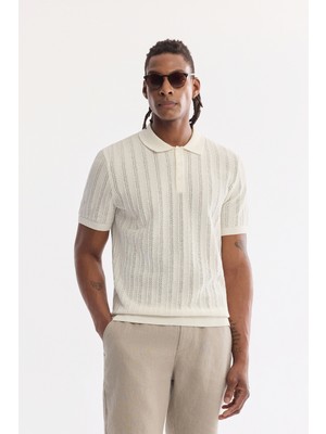 AVVA Erkek Ekru Polo Yaka Düğmeli Soft Touch Regular Fit Triko T-Shirt A61Y5020