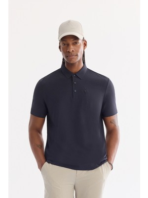 AVVA Erkek Lacivert Kıvrılmaz Polo Yaka Kırışmaz Hızlı Kuruyan Teknik Kumaş Regular Fit T-Shirt A61Y1095