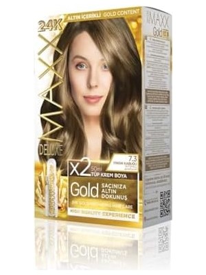 Skygo Gold Serisi 24K Altın Parçacıklı Serum ile 1 Kutu 2 x 50 ml ve Geliştiriciler Saç Boyası (Fındık Kabuğu 7.3)