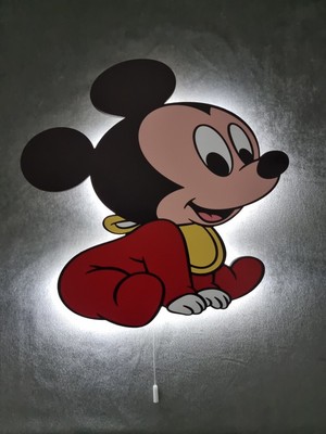 Normadia Ahşap Mickey Mouse Ledli Bebek Odası Gece Lambası 32X32 cm