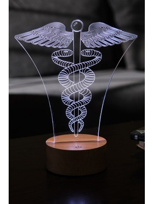 Normadia Tıp Sembolü Kadüse Figürlü Dekoratif LED Masa Lambası, 7 Renk Seçeneği
