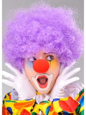 Marsilyan Mor Renk Kıvırcık Bonus Peruk ve Kırmızı Burun Seti