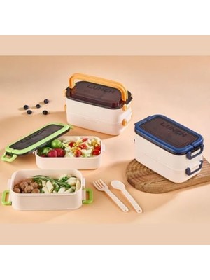 Skygo Beslenme Kutusu 1200 ml 2 Katlı Bölmeli Bpa'sız Pp Plastik Sefer Tası ve Beslenme Çantası - Lunch Box, Çatal Kaşık Dahil Okul Beslenme
