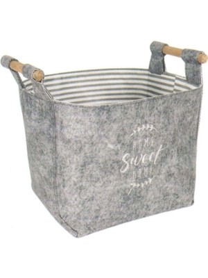 Skygo Keçe Tahta Saplı Düzeleyici Sepet - Çok Amaçlı Saklama Organizer Kutu Maxi Gri