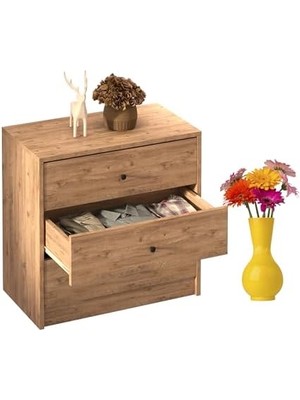 Skygo Dekorex 3 Çekmeceli Şifonyer – Yatak Odası ve Çocuk Odası Için Kıyafet ve Iç Çamaşırı Saklama Konsol– SFR103 Ceviz 69X38X67