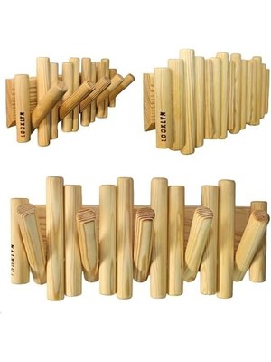 Skygo El Üretimi Ahşap Askılık, Duvara Monte Ahşap Duvar Askısı, Kapı Arkası Askılık, (Natural)