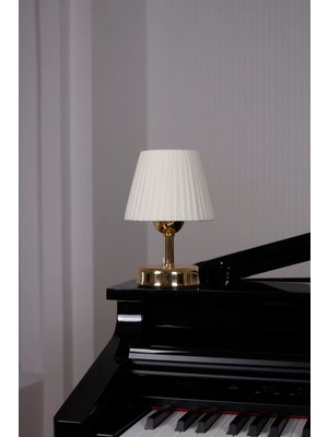 Normadia Pileli Osmanlı Ipeği Masa Lambası, Alt Parlak Gold Led, Kablosuz, 9V Pil