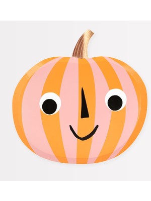 Skygo - Pink & Orange Stripy Pumpkin Plates - Pembe & Turuncu Çizgili Balkabağı Tabaklar (8'li)