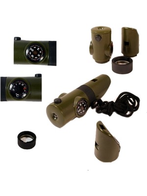 Izci Düdüğü - Avcı Düdüğü 7in1 Pusulalı Termometreli Survival Düdük