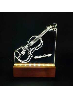 Normadia LED Işıklı Keman Tasarımlı Gece Lambası, Kişiye Özel Dekorasyon Hediye