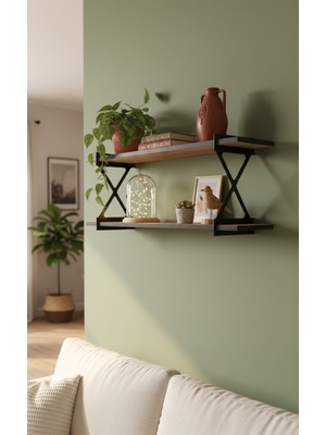 Serçe Design Ceviz Desenli 2'li Dekoratif Duvar Rafı 90CM