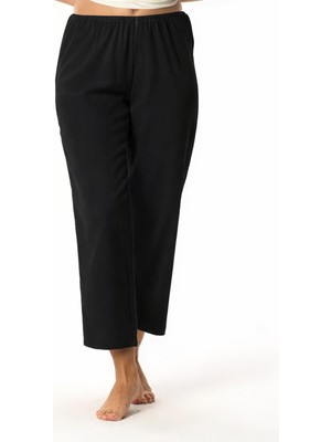 Eliş Şile Bezi Şile Bezi Pamuk Rahat Kesim Beli Lastikli Jüpon Pantolon Astarı Siyah Syh