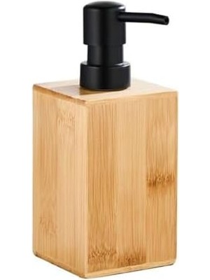 Skygo Bambu Sıvı Sabunluk | Ahşap El Sabunu, Losyon ve Şampuan Dispenseri | Modern Banyo, Mutfak ve Lavabo Düzenleyici (255ML) | Kare Bambu Sıvı Sabunluk | Mat Siyah Pompalı Ahşap Sabun Şişe