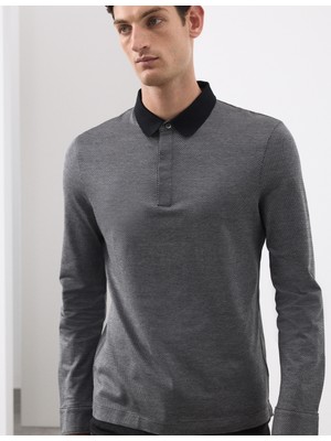 Marks & Spencer Saf Pamuklu Dokulu Uzun Kollu Polo Üst