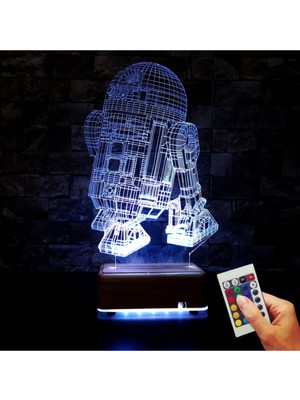 Normadia R2 Robot 16 Renkli Gece Lambası, 3D Tasarım, LED Işık, Eğlenceli Dekor
