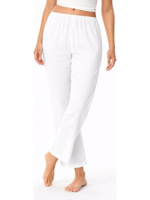 Eliş Şile Bezi Şile Bezi Pamuk Rahat Kesim Beli Lastikli Jüpon Pantolon Astarı Beyaz Byz