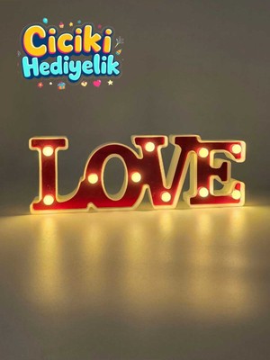 Normadia Gökyüzü Temalı LED Işıklı Love Yazısı Gece Lambası, Yumuşak Işık