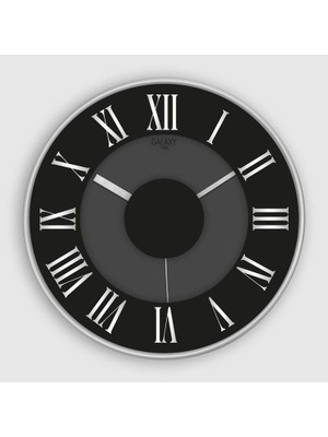 Skygo Galaxy Premium Serisi Abs Çerçeveli Roma Rakamlı Sessiz Akar Duvar Saati 30 Cm, Gri - Siyah