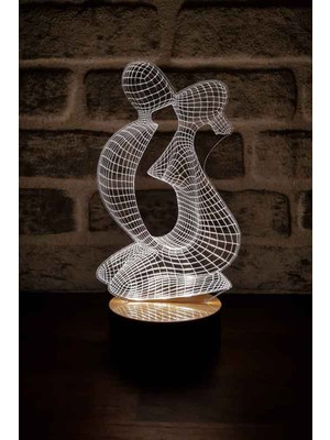 Normadia Sevgililer Figürlü Dekoratif LED Masa Lambası, 7 Renkli Işık, Ahşap Taban