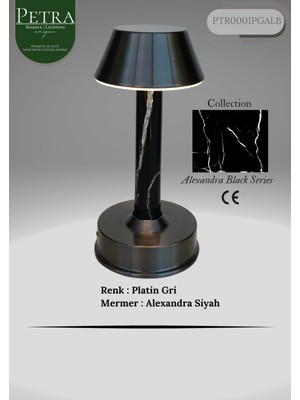 Normadia Şık Siyah Mermer Masa Lambası, Lüks ve Doğal Tasarım, Ev ve Ofis Dekoru